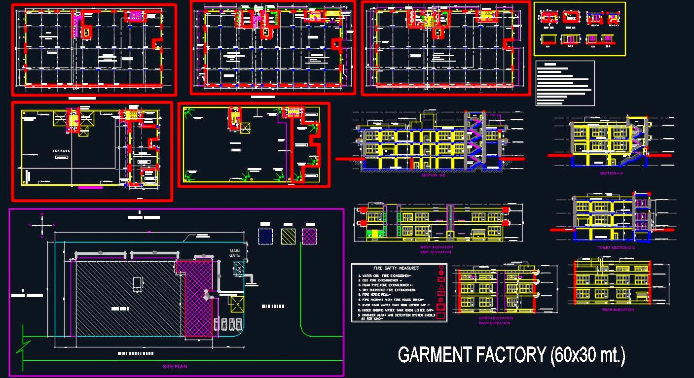 Garment Factory Design- Autocad DWG with Office & Storage